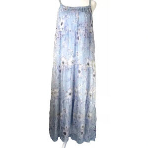 Elena Baldi Blue Silk Blend Floral Tiered Maxi Dress Sz Medium NWT